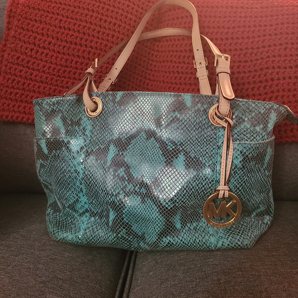 Michael Kors Teal Snake Print Hobo Bag